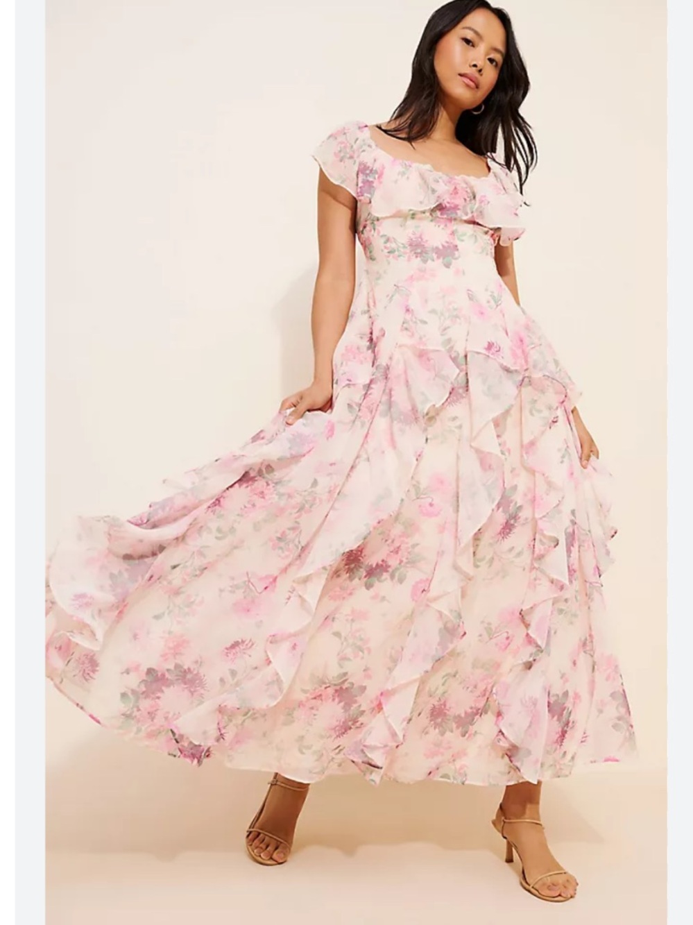 NWT BHLDN Dress Chiffon Maxi Scoop-Neck in Pink Floral
